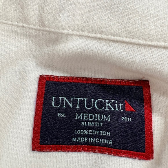UNTUCKit Mens White Slim Fit Cotton Flannel Button Down Shirt Medium Long Sleeve - Picture 4 of 8